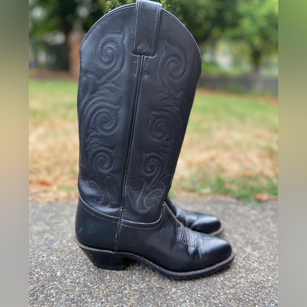 Tony Lama Black Leather Western Heeled Boots - Picture 5 of 15